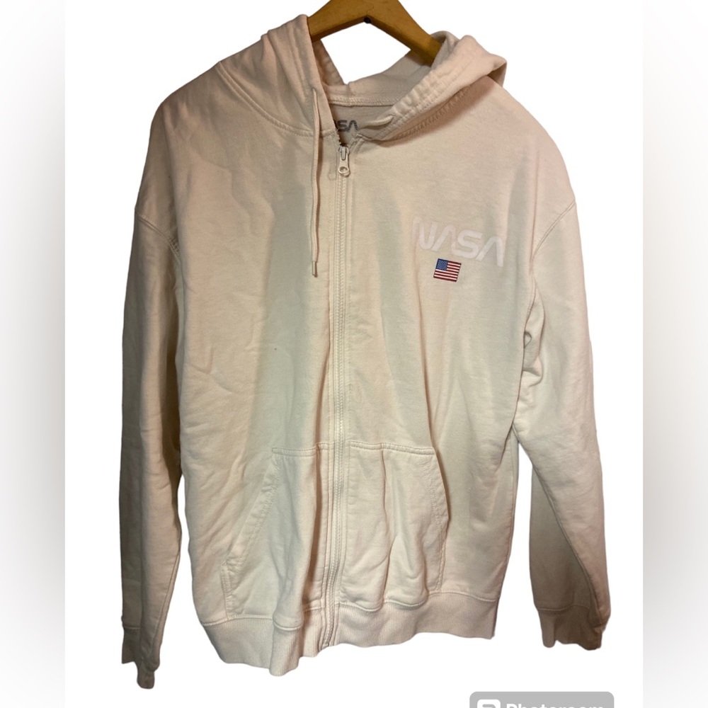 Nasa white cropped hooded top ladies longsleeve Hoodie medium Casual full zip